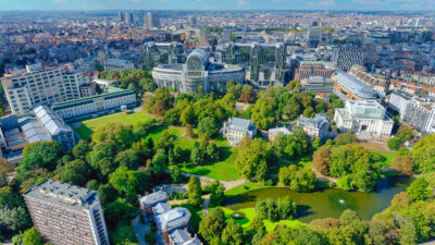 Aerial view of Leopold Park in Brussels, Belgium.